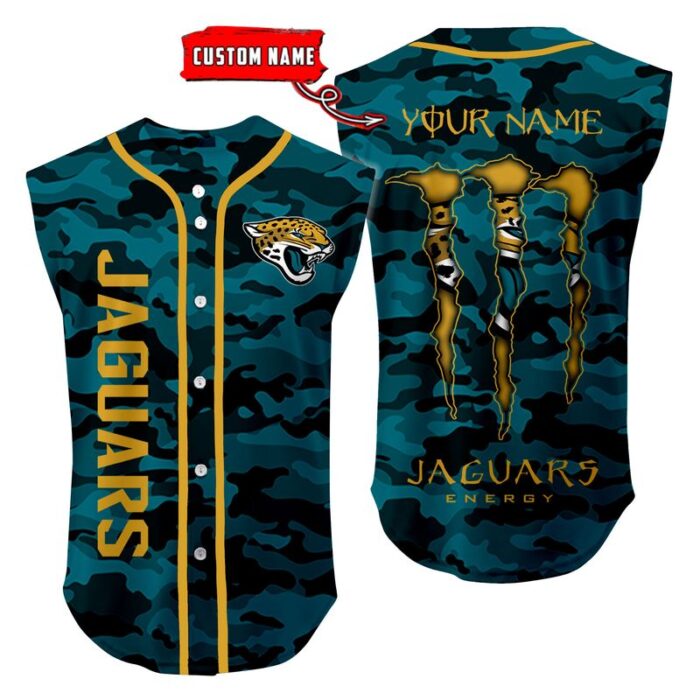 Jacksonville Jaguars Camo Sleeveless Baseball Jersey Tank Top Custom Name BBTJ1079