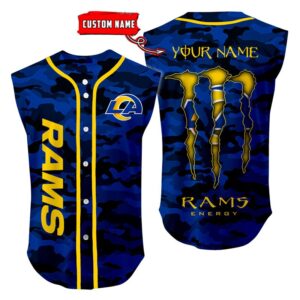 Los Angeles Rams Camo Sleeveless Baseball Jersey Tank Top Custom Name BBTJ1083