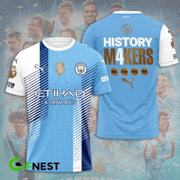 Manchester City Champions 4 In Row Premier League 2024 Unisex T-Shirt
