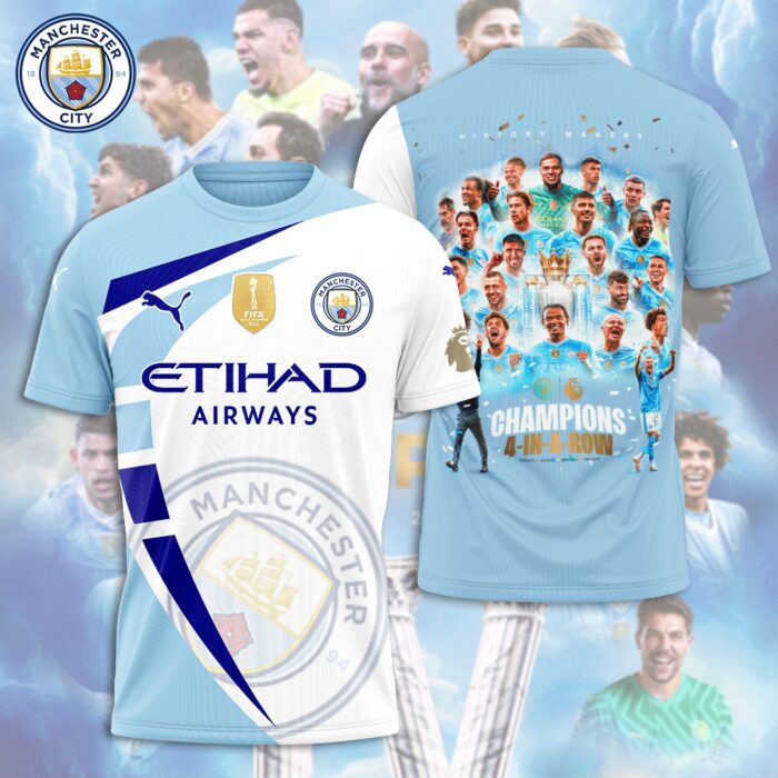 Manchester City Champions 4 In Row Premier League 2024 Unisex T-Shirt TSM1004
