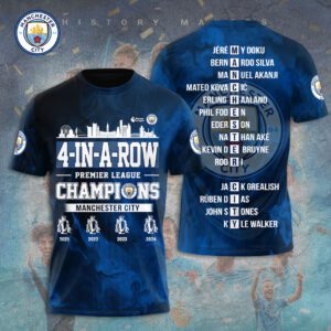 Manchester City Champions 4 In Row Premier League 2024 Unisex T-Shirt TSM1006
