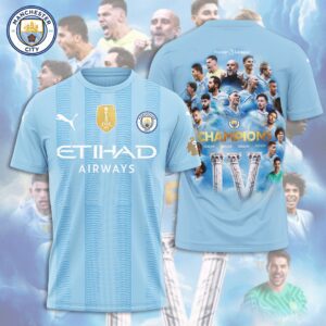 Manchester City Champions 4 In Row Premier League 2024 Unisex T-Shirt TSM1009