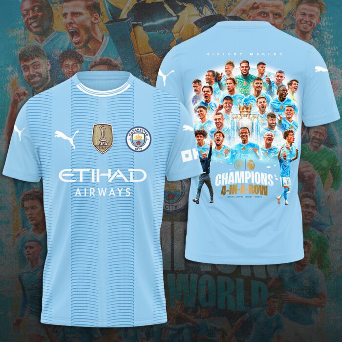 Manchester City Champions 4 In Row Premier League 2024 Unisex T-Shirt TSM1010