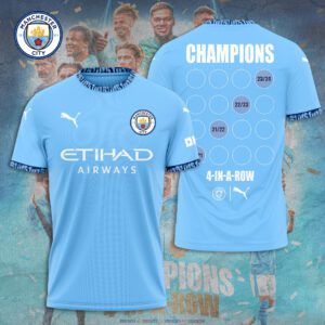 Manchester City Champions 4 In Row Premier League 2024 Unisex T-Shirt TSM1012