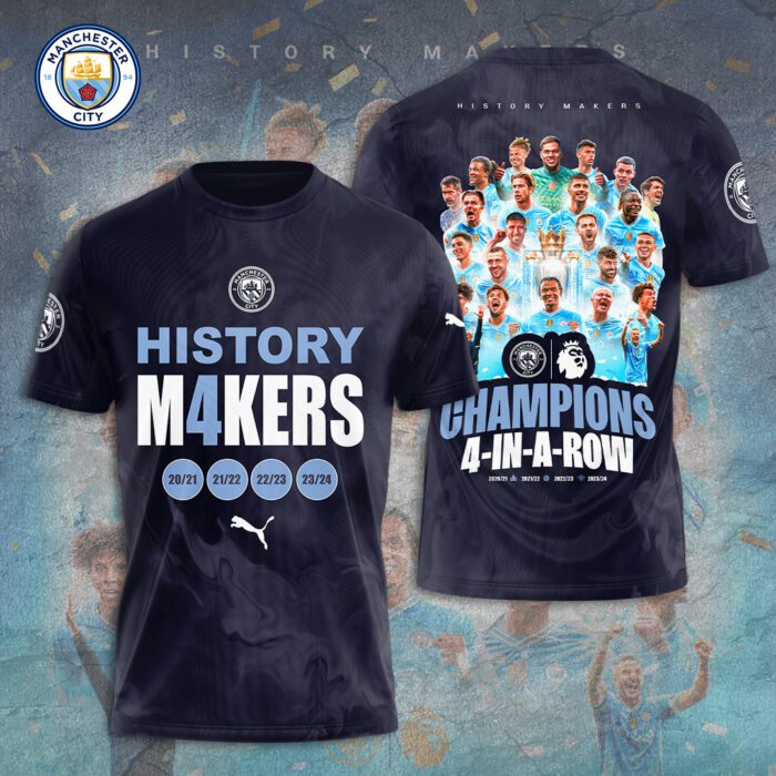 Manchester City Champions 4 In Row Premier League 2024 Unisex T-Shirt TSM1014