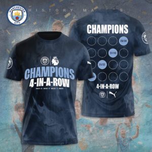 Manchester City Champions 4 In Row Premier League 2024 Unisex T-Shirt TSM1019