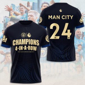 Manchester City Champions 4 In Row Premier League 2024 Unisex T-Shirt TSM1021