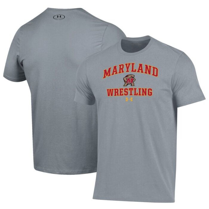 Maryland Terrapins Under Armour Wrestling Arch Over Performance T-Shirt - Gray
