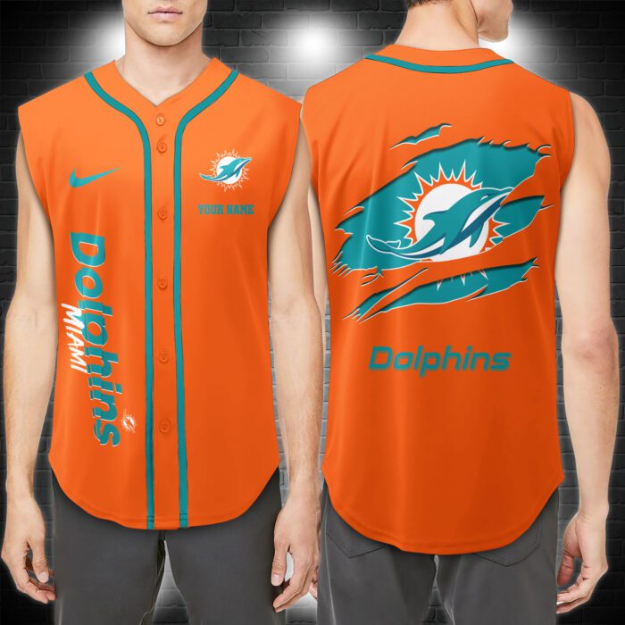 Miami Dolphins NFL Personalized Baseball Tank Tops Sleeveless Jersey