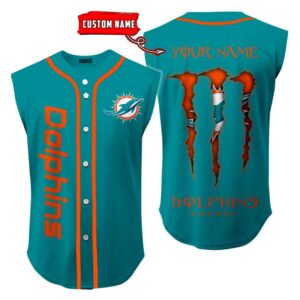 Miami Dolphins Sleeveless Baseball Jersey Tank Top Custom Name BBTJ1048
