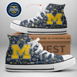 Michigan Wolverines Football High Top Canvas Shoes  GHT1068
