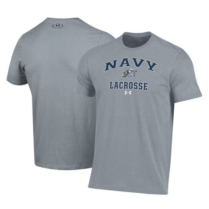 Navy Midshipmen Under Armour Lacrosse Arch Over Performance T-Shirt - Gray