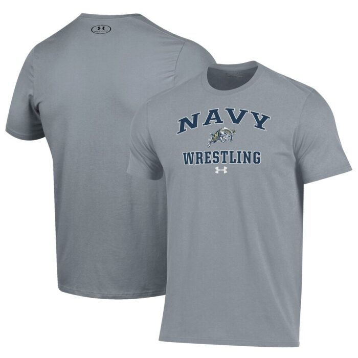 Navy Midshipmen Under Armour Wrestling Arch Over Performance T-Shirt - Gray