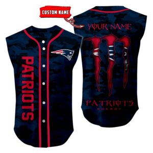New England Patriots Camo Sleeveless Baseball Jersey Tank Top Custom Name BBTJ1086