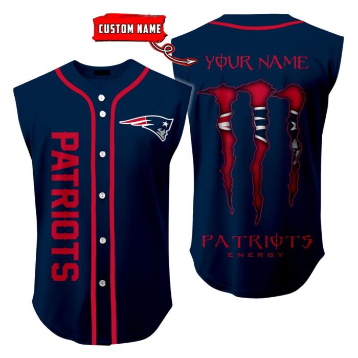 New England Patriots Sleeveless Baseball Jersey Tank Top Custom Name BBTJ1056