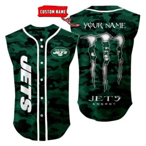 New York Jets Camo Sleeveless Baseball Jersey Tank Top Custom Name BBTJ1089