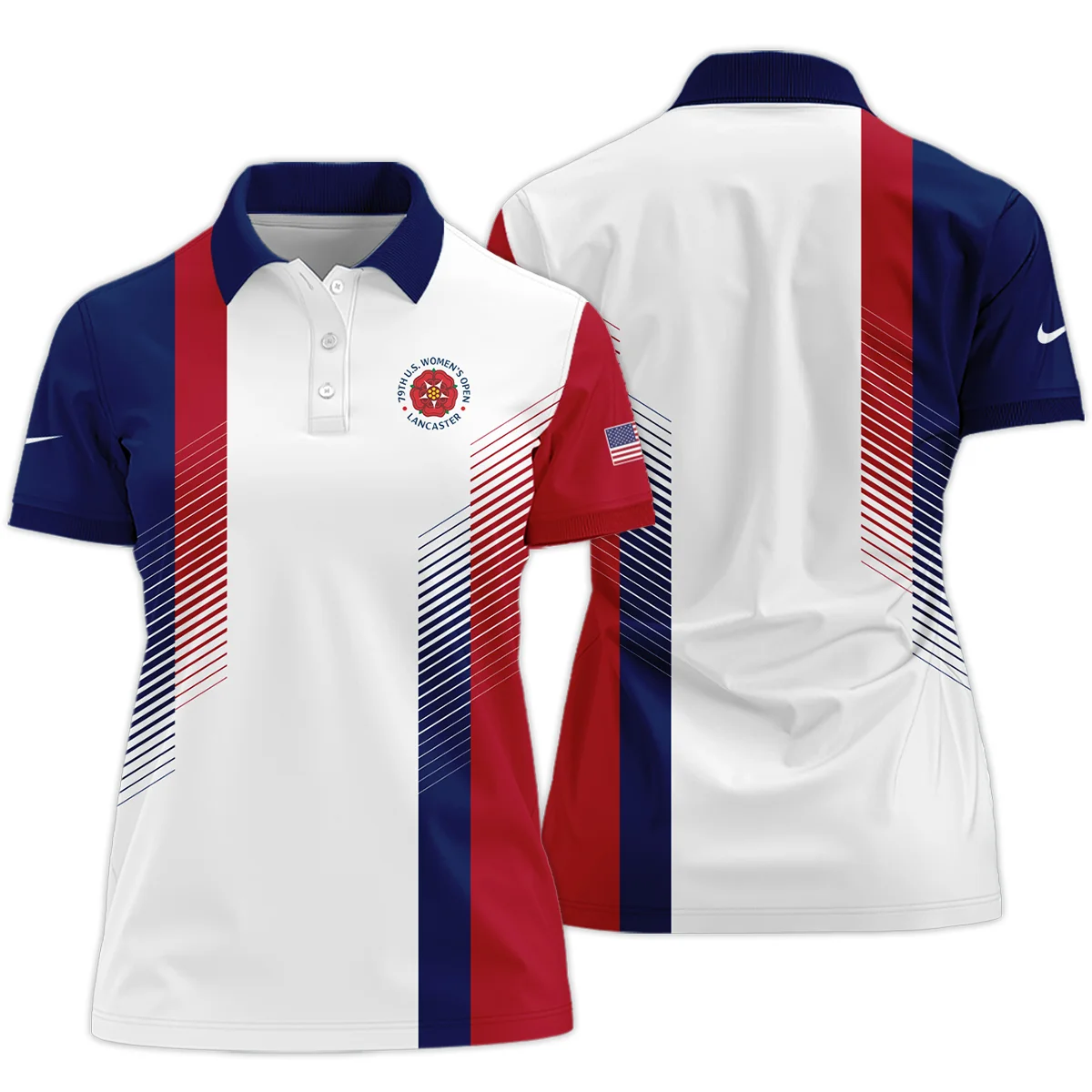 Nike 79th U.S. Women's Open Lancaster Blue Red Abstract Short Polo Shirt