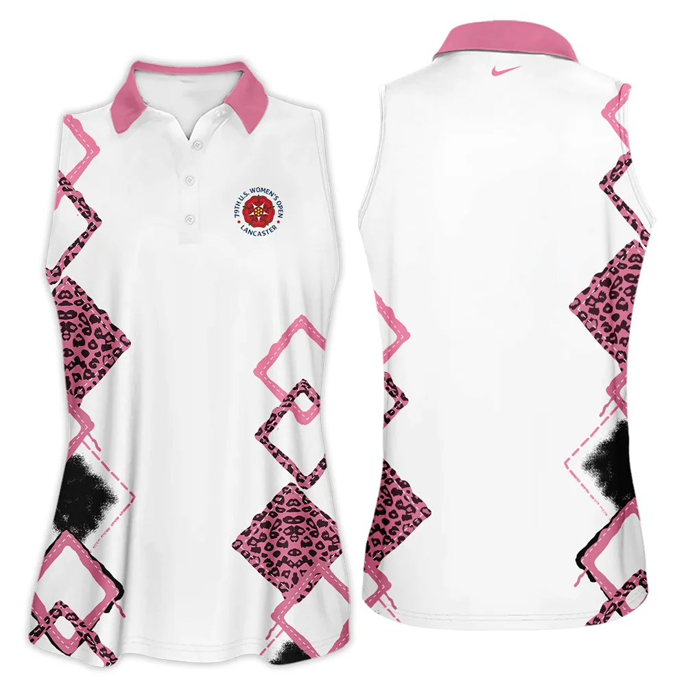 Nike 79th U.S. Women's Open Lancaster Pink Leopard Pattern White Sleeveless Polo Shirt