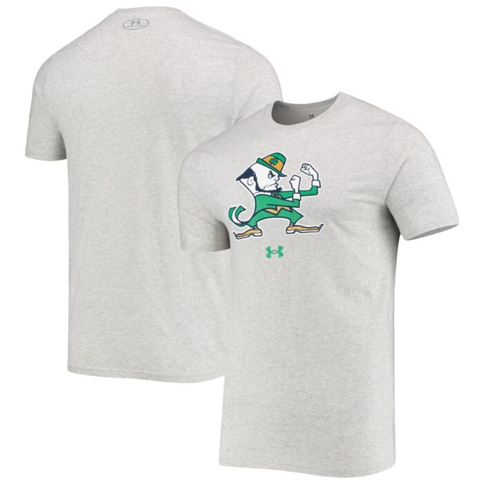 Notre Dame Fighting Irish Under Armour Mascot Logo Performance Cotton T-Shirt - Heathered Gray