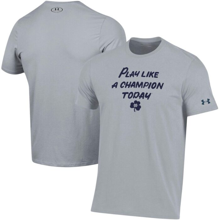 Notre Dame Fighting Irish Under Armour Play Like A Champion Today Cotton Performance T-Shirt - Heathered Gray