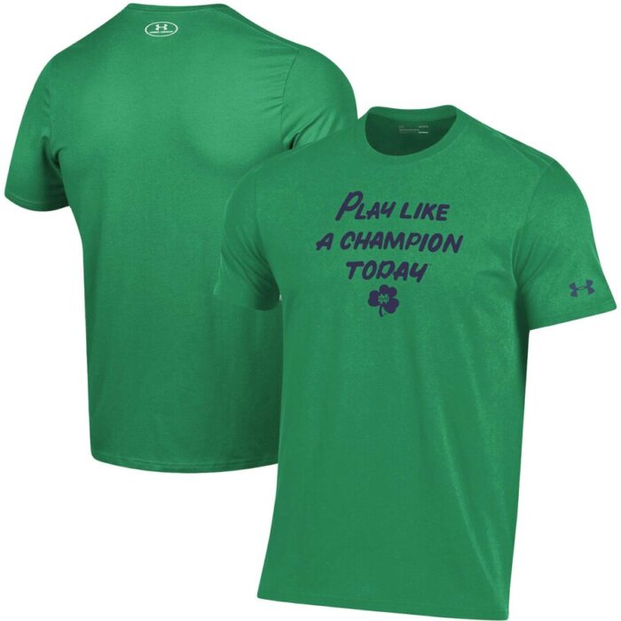Notre Dame Fighting Irish Under Armour Play Like A Champion Today Cotton Performance T-Shirt - Heathered Green