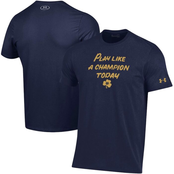 Notre Dame Fighting Irish Under Armour Play Like A Champion Today Cotton Performance T-Shirt - Heathered Navy