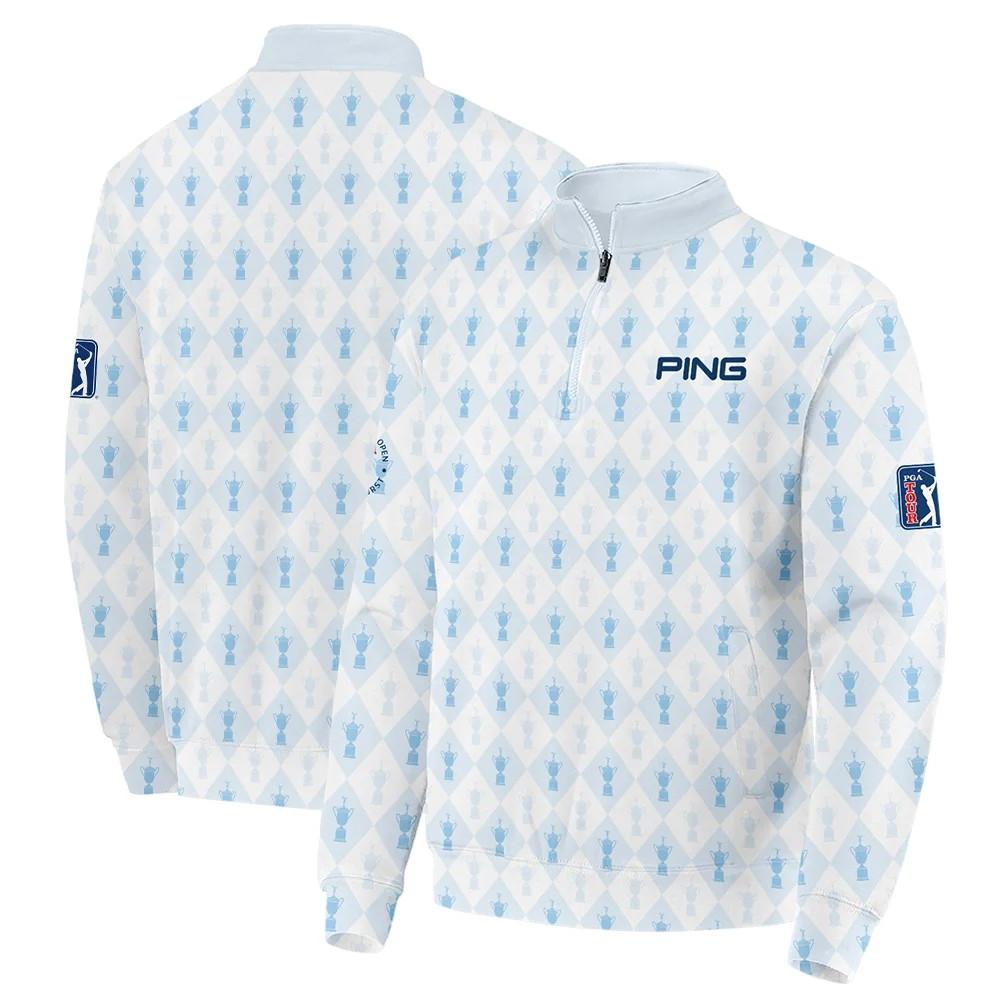PGA Tour 124th U.S. Open Pinehurst Ping Quarter-Zip Jacket Sports Pattern Cup Color Light Blue Quarter-Zip Jacket