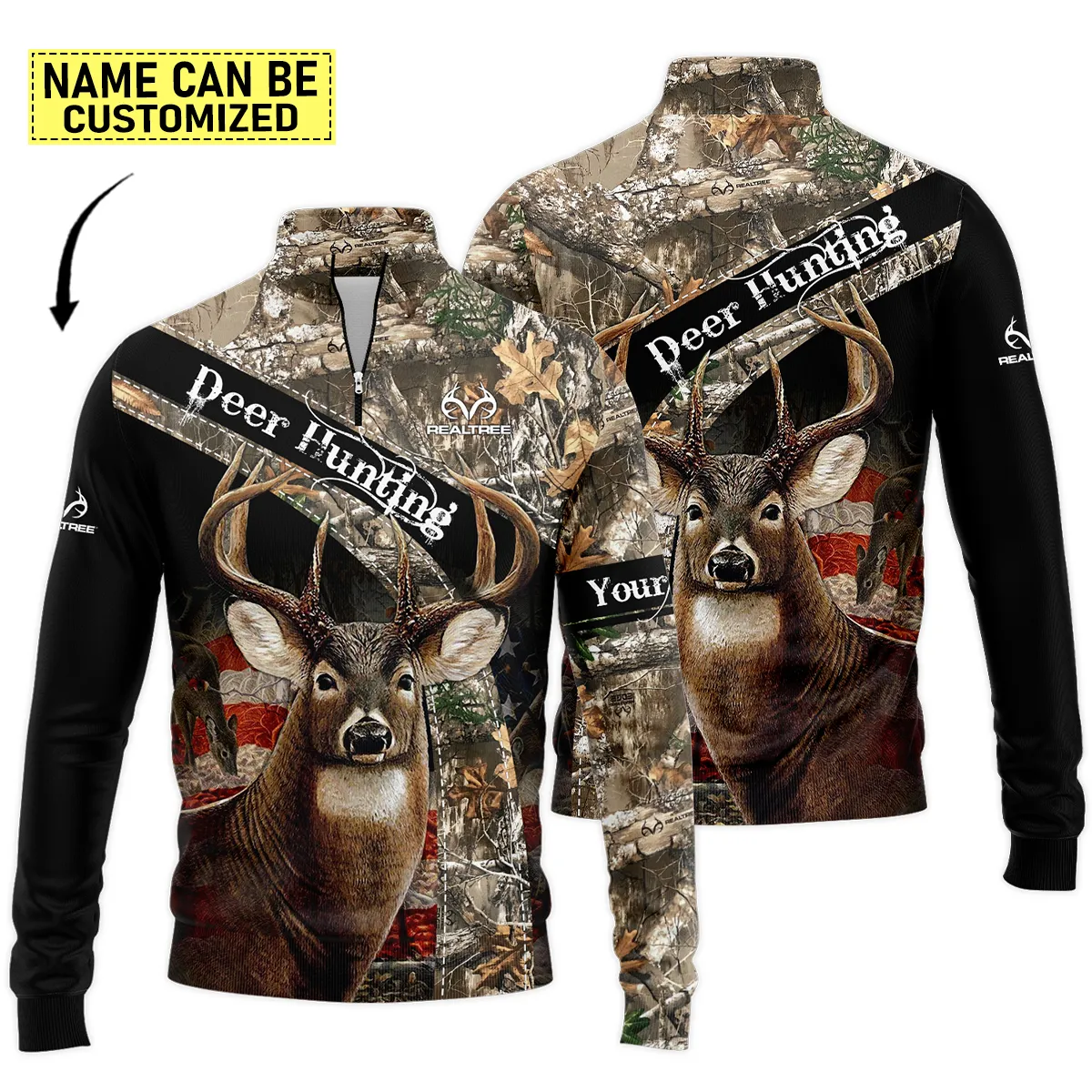 Personalized Name Deer Hunting Camo EDGE Deer Love Realtree s Quarter-Zip Jacket