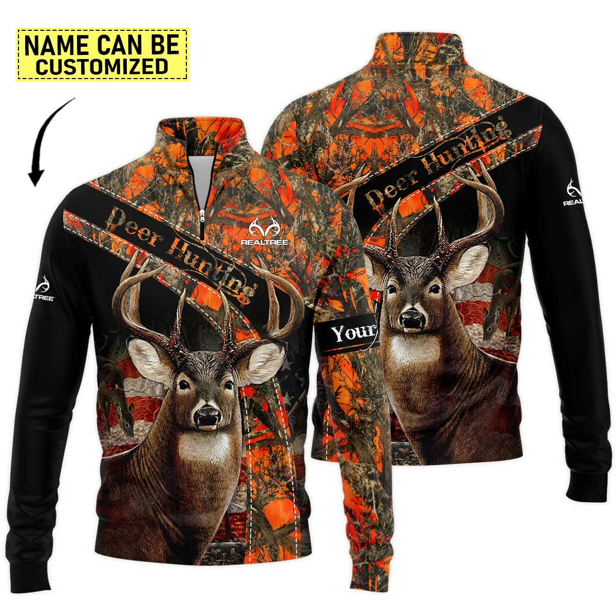 Personalized Name Deer Hunting Camo MC2 Blaze Deer Love Realtree s Quarter-Zip Jacket
