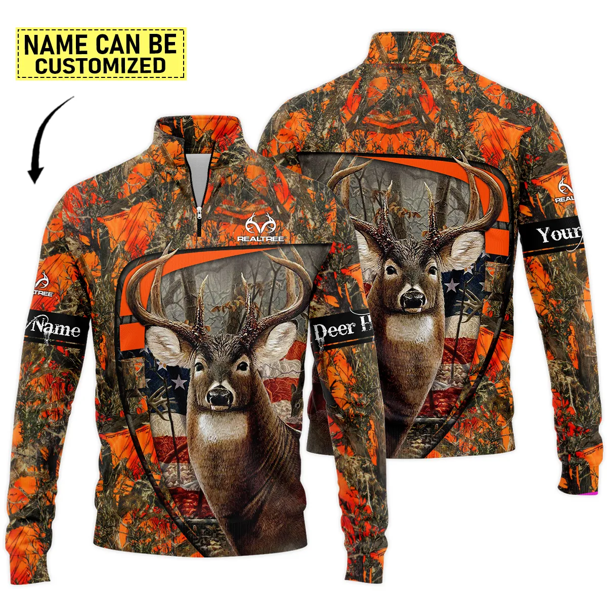 Personalized Name Deer Hunting Loves Brown Realtree s Quarter-Zip Jacket