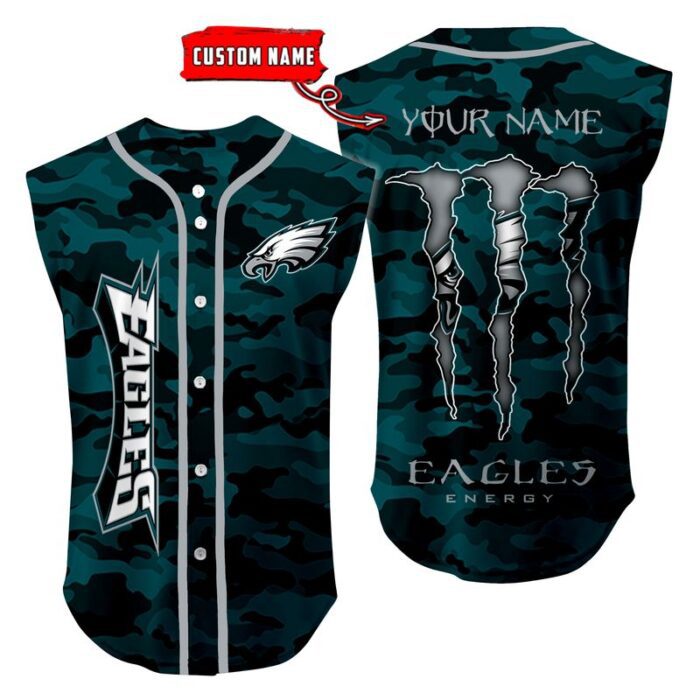 Philadelphia Eagles Camo Sleeveless Baseball Jersey Tank Top Custom Name BBTJ1090