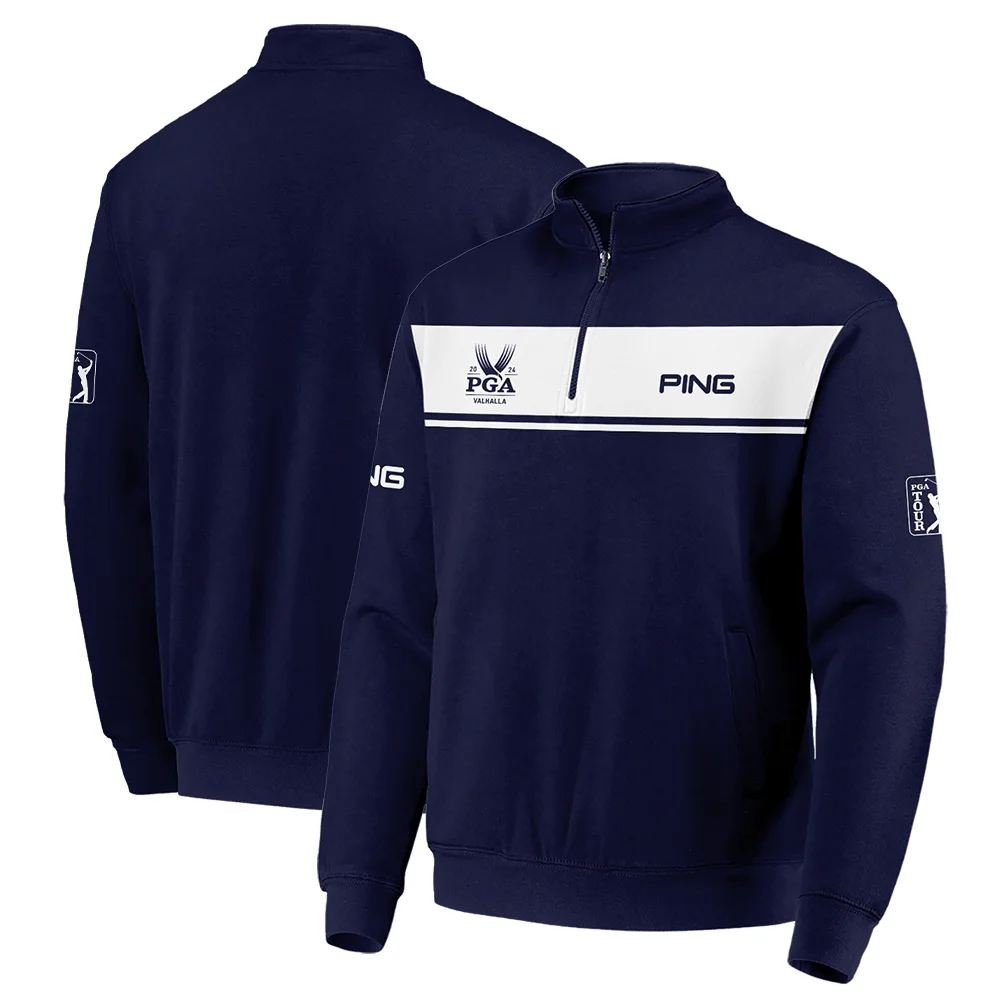 Ping 2024 PGA Championship Golf Quarter-Zip Jacket Sports Dark Blue White Quarter-Zip Jacket