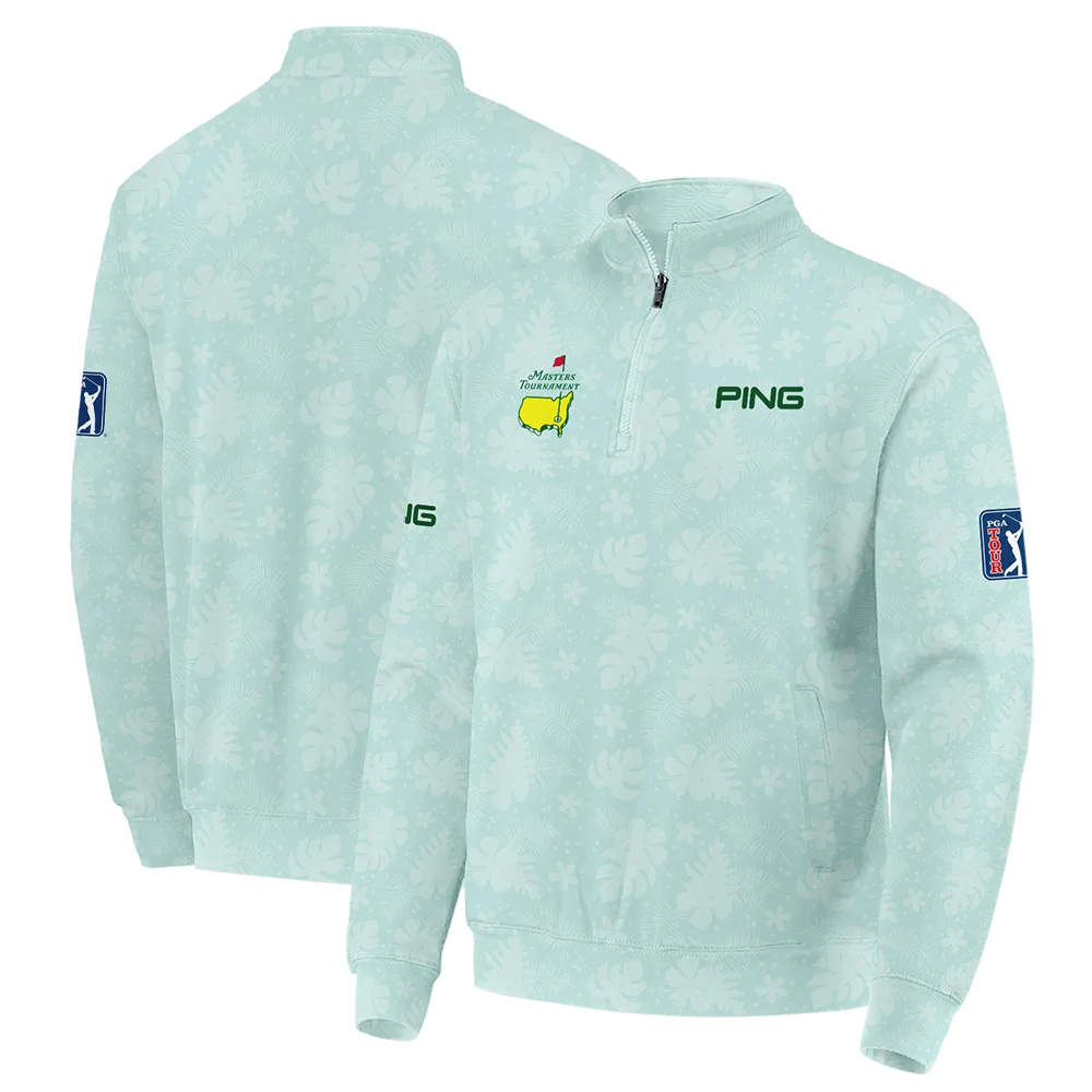 Ping Masters Tournament Sports Quarter-Zip Jacket Green Pastel Floral Hawaiian Pattern Quarter-Zip Jacket