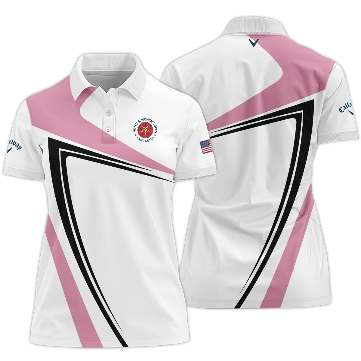 Pink Black Golf Pattern 79th U.S. Women's Open Lancaster Callaway Short Polo Shirt