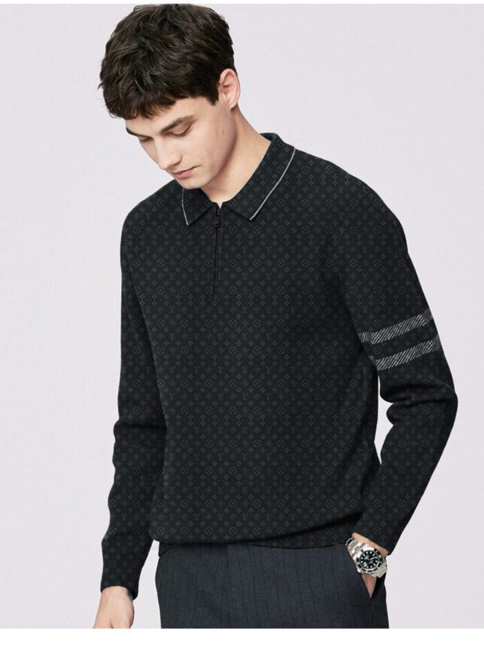 Premium 2024 Luxury LV Zip Polo Sweatshirt (Black) Collar Sweatshirt CPLS1014