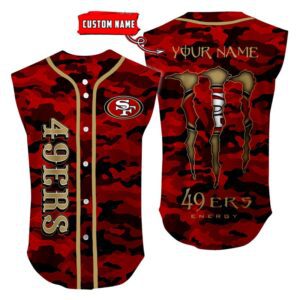 San Francisco 49ers Camo Sleeveless Baseball Jersey Tank Top Custom Name BBTJ1092