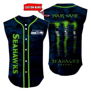 Seattle Seahawks Camo Sleeveless Baseball Jersey Tank Top Custom Name BBTJ1093