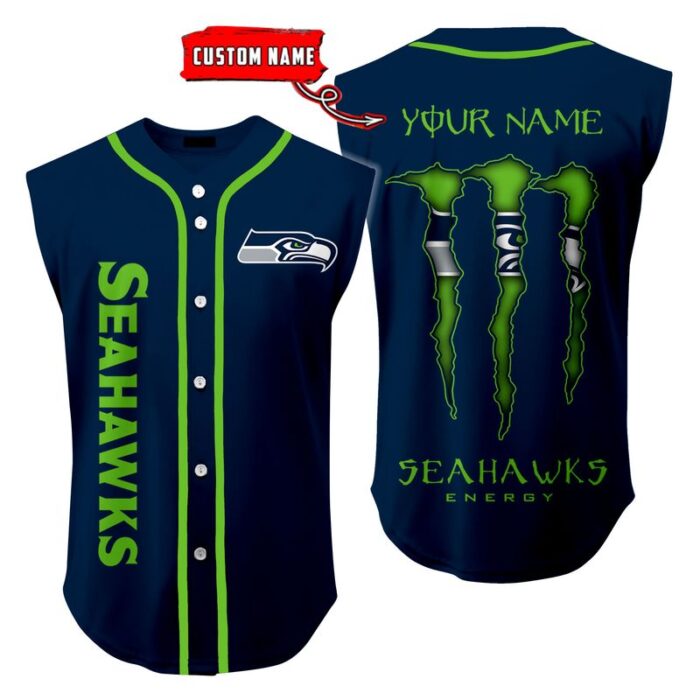Seattle Seahawks Sleeveless Baseball Jersey Tank Top Custom Name BBTJ1062