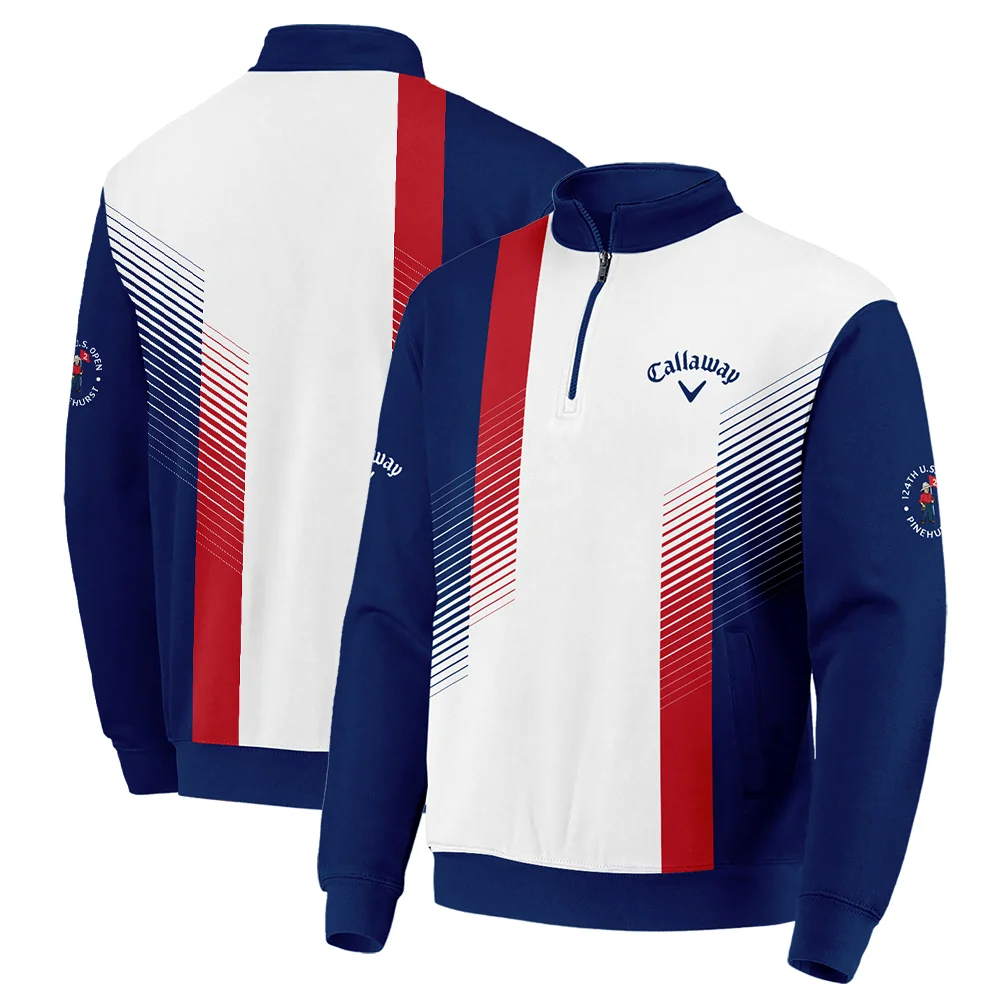 Sport Callaway 124th U.S. Open Pinehurst Golf Quarter-Zip Jacket Blue Red Striped Pattern White Quarter-Zip Jacket