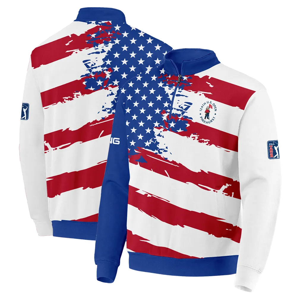 Sports Ping 124th U.S. Open Pinehurst Quarter-Zip Jacket USA Flag Grunge White Quarter-Zip Jacket
