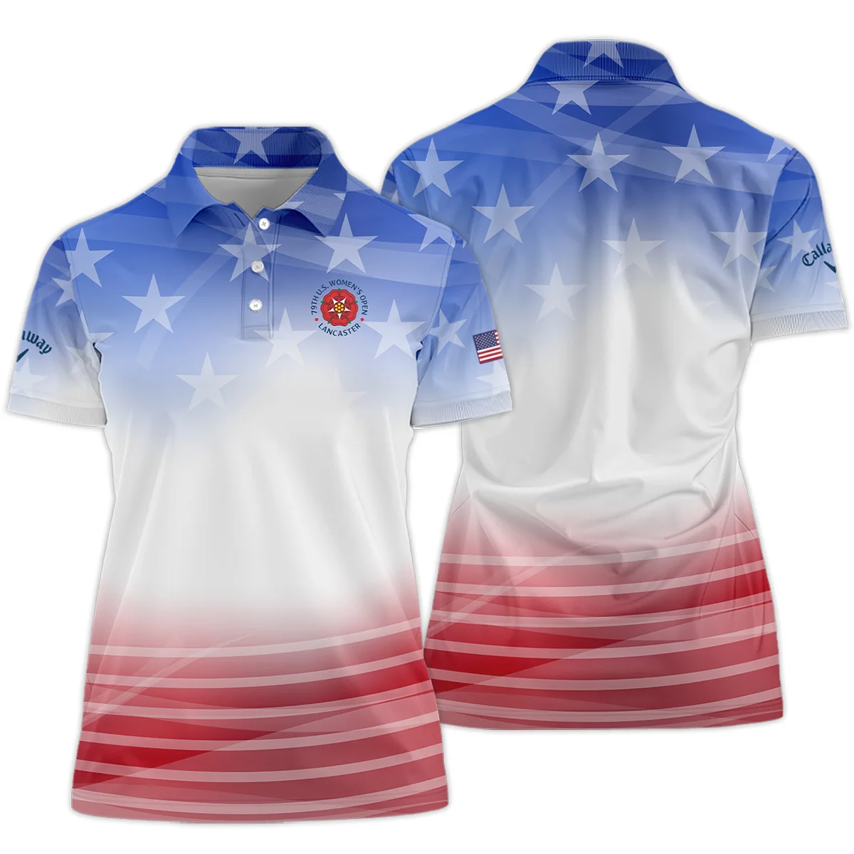 Star White Blue Red Background Callaway 79th U.S. Women's Open Lancaster Short Polo Shirt