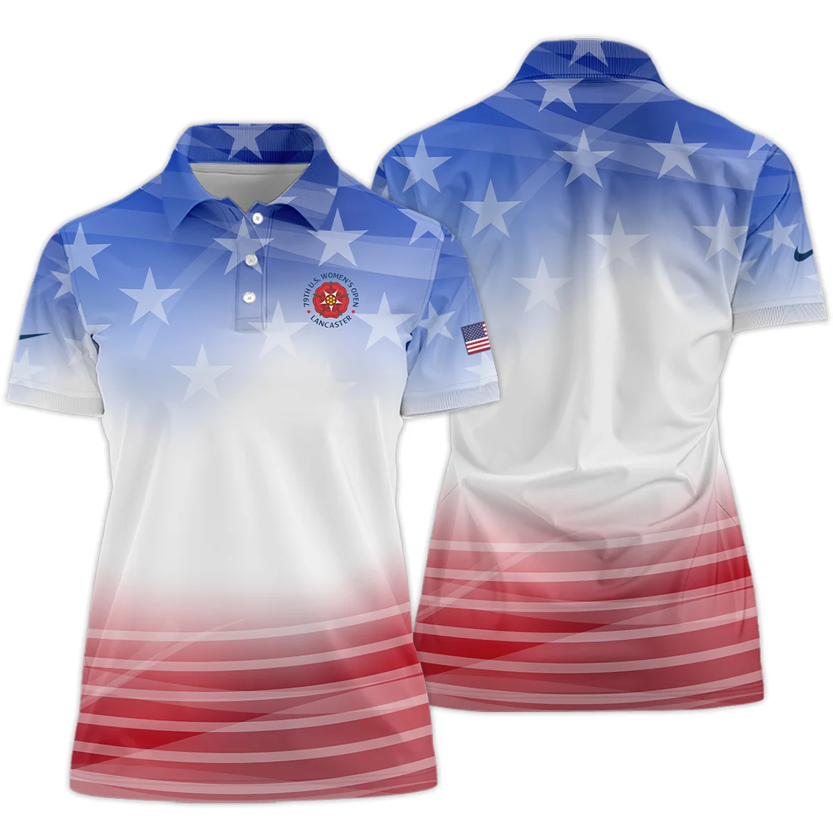 Star White Blue Red Background Nike 79th U.S. Women's Open Lancaster Short Polo Shirt