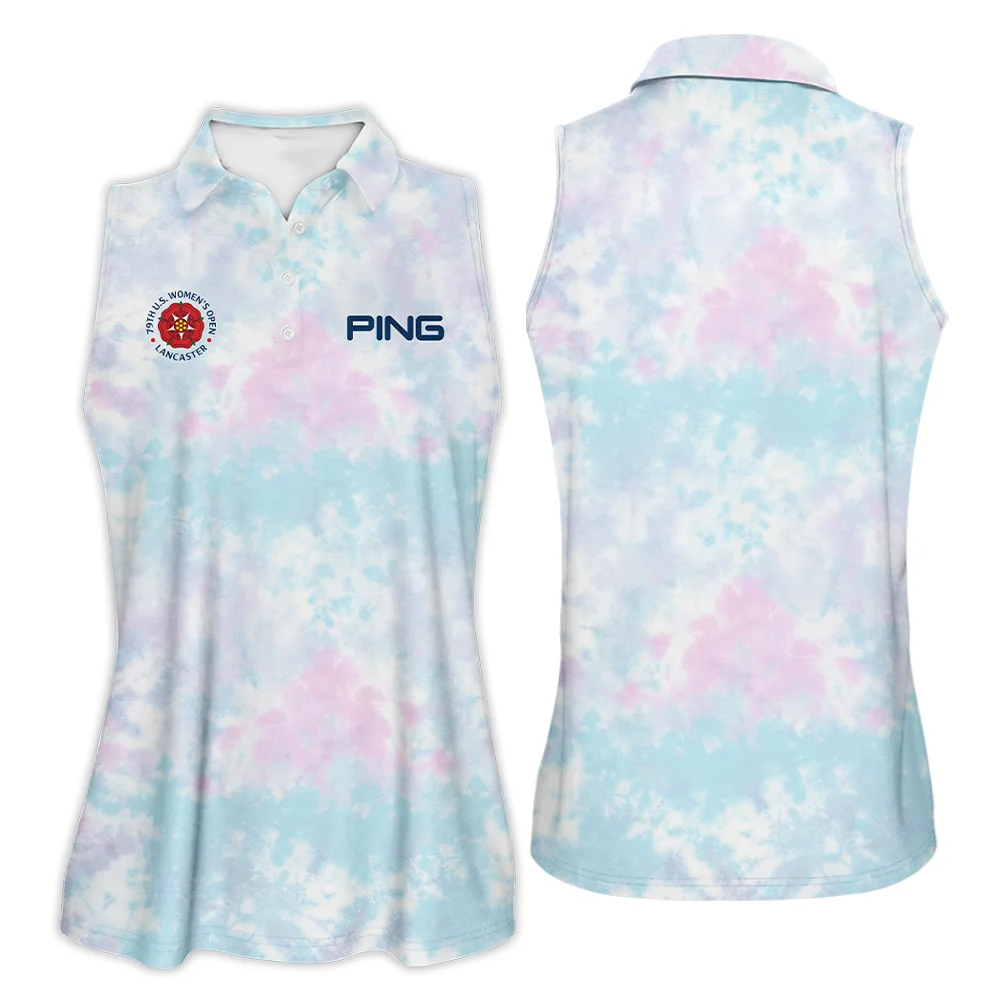 Tie dye Pattern 79th U.S. Women's Open Lancaster Ping Sleeveless Polo Shirt Blue Mix Pink Sleeveless Polo Shirt