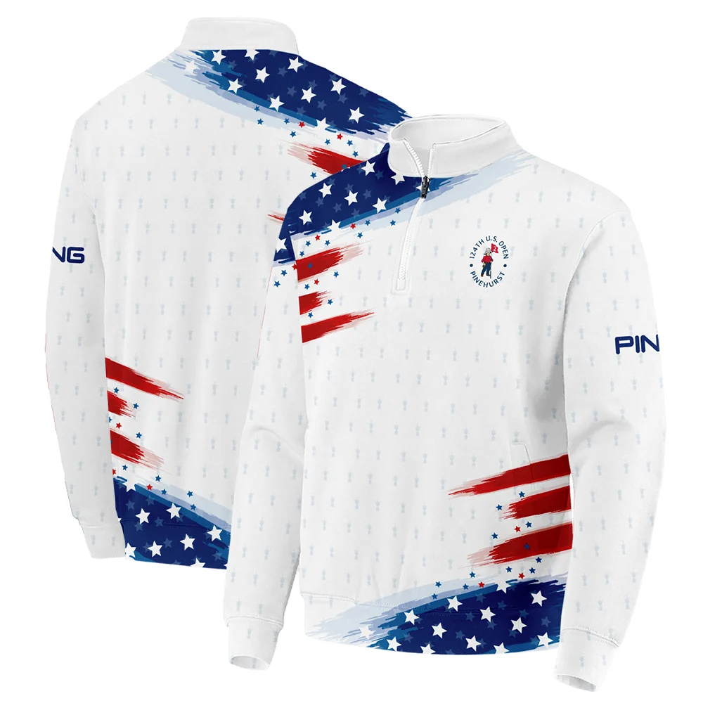 Tournament 124th U.S. Open Pinehurst Ping Quarter-Zip Jacket Flag American White And Blue Quarter-Zip Jacket