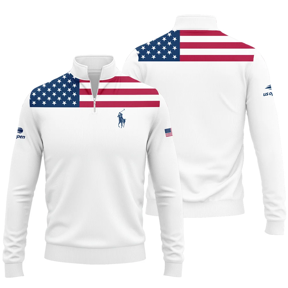 US Open Tennis Champions Ralph Lauren USA Flag White Quarter-Zip Jacket