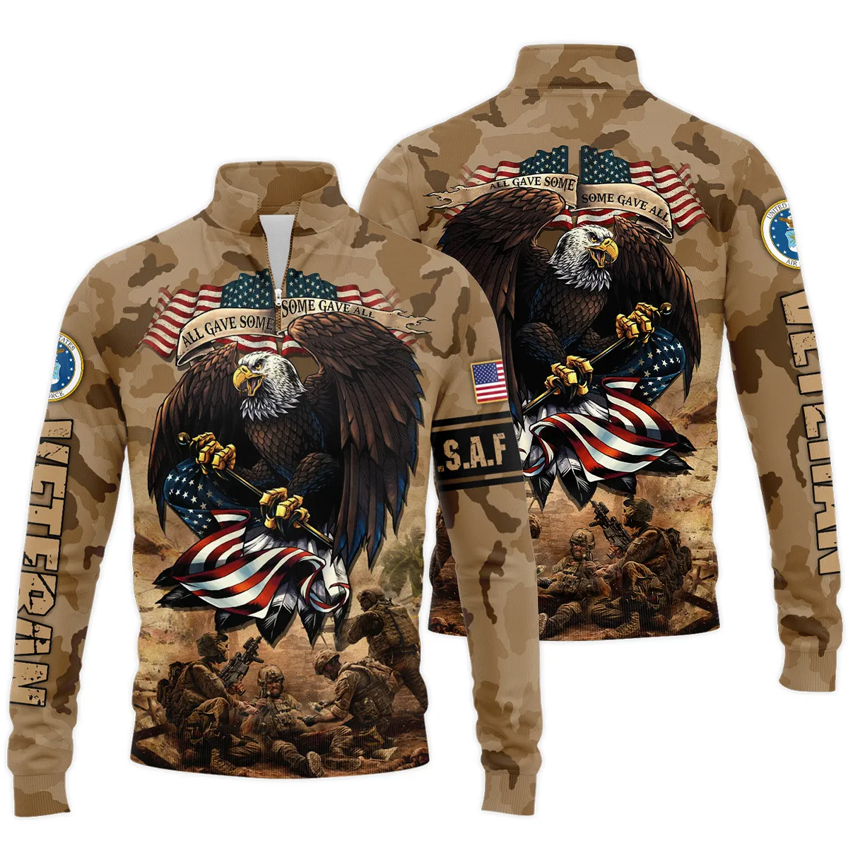Veteran Camo Eagle All Gave Some Some Gave All U.S. Air Force Veterans s Quarter-Zip Jacket
