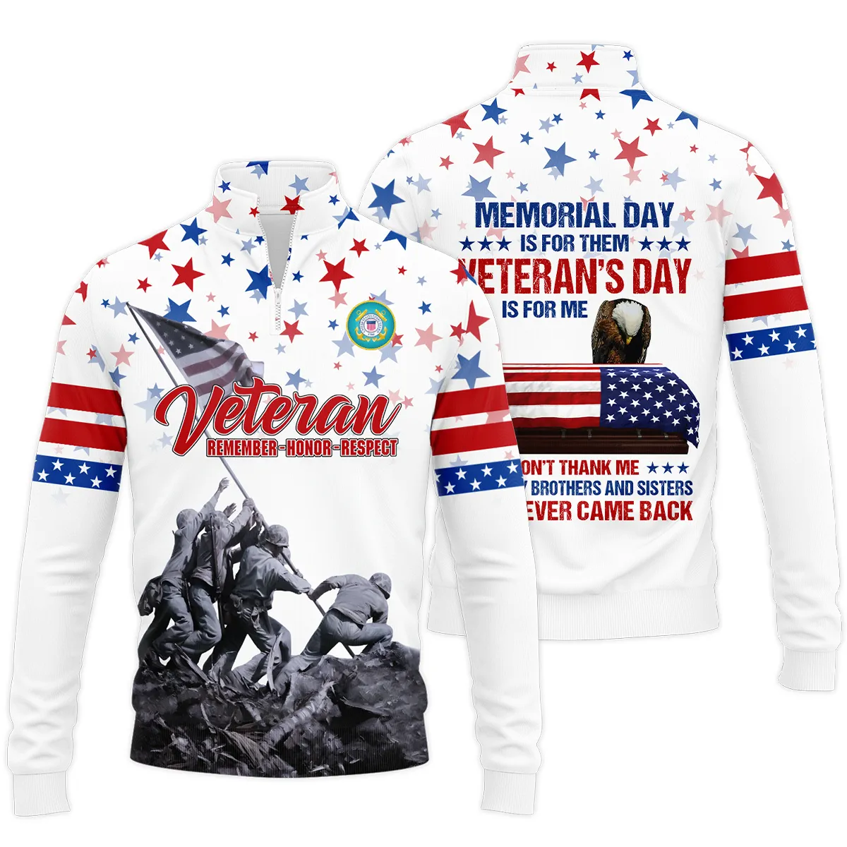 Veteran Memorial Day Remember Honor Respect U.S. Coast Guard Veterans s Quarter-Zip Jacket