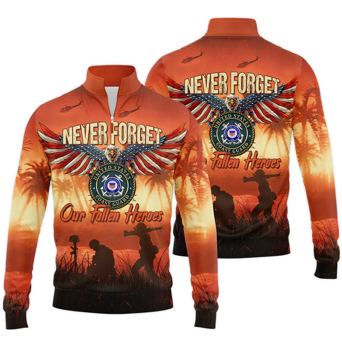 Veteran Never Forget Our Fallen Heroes U.S. Coast Guard Veterans s Quarter-Zip Jacket