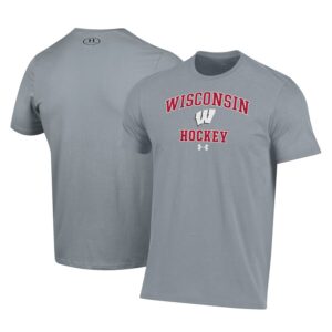 Wisconsin Badgers Under Armour Hockey Arch Over Performance T-Shirt - Gray