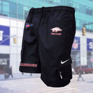 Arkansas Razorbacks NCAA Custom Name Multi-pocket Mens Cargo Shorts Outdoor Shorts WMS1032